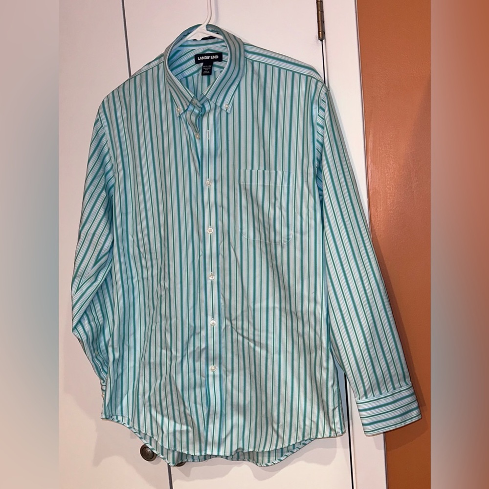 Lands End No Iron Original Pin Stripe Oxford 15 1/2 - 32